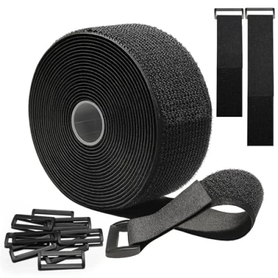 Image of Adjustable Cable Straps 5 m x cm with 10 Loops, Strap Scratch Tie Band Sangle Reusable Management Easy to Cut for Tidying and Organizing Cables, Black