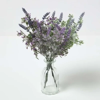 Image of HOMESCAPES Decorative Artificial Flowers, Set of 3 Realistic Silk Lavender &amp; Rose Leaves, Vibrant Faux Flowers That Look Real, Indoor Decor Floral Arrangement Table Decoration for Weddings Birthdays