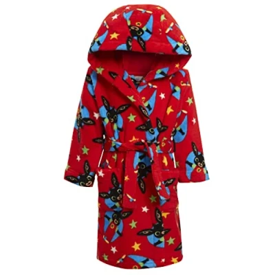 Image of Bing Bunny Dressing Gown for Kids Hooded Bathrobe Boys Girls Fleece Character Robe Red 5 Years