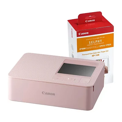 Image of Canon SELPHY CP1500 Wireless Photo Printer inc RP 108 Ink Paper Set Pink