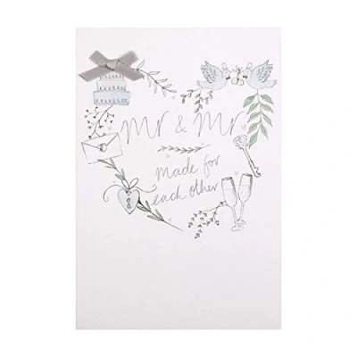 Image of Hallmark Mr &amp; Wedding Congratulations Card Contemporary Design with Gem and Ribbon Attachments