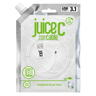 Image of Juice USB Type C 2m Charger and Sync Cable for Samsung Galaxy S20, S10, S9, S8, S20 Plus, Huawei P30, P20,Sony, Apple Ipad 2020, Pro Air 2020 White