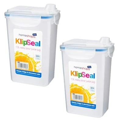 Image of HOMESHOPA Fridge Liquid Storage Jug, 2 Pack Clip &amp; Lock Seal Clear Plastic Juice Containers, BPA free Airtight Jug for Milk, Water More, Dishwasher Freezer Microwave Safe