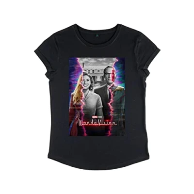 Image of Marvel Women&#039;s Wandavision Teaser Poster Rolled Sleeve T Shirt, Black, S
