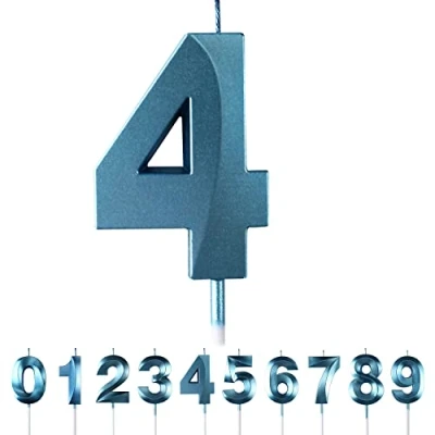 Image of 4th Birthday Number Candles,3D Blue Candle,Number 4 Candle for Party Cake Topper Decorations Boys Girls Anniversary Supplies
