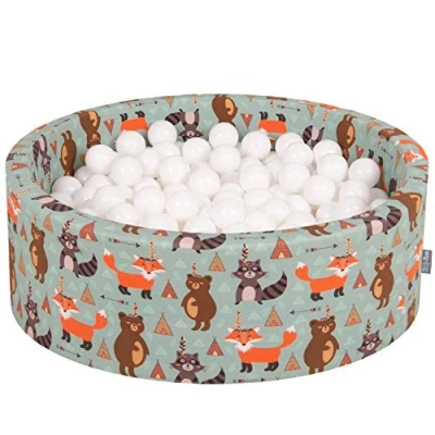 Image of KiddyMoon Soft Ball Pit Round 90X30cm/200 Balls ∅ 7Cm / 2.75In For Kids, Foam Pool Baby Playballs Children, Fox Green:White