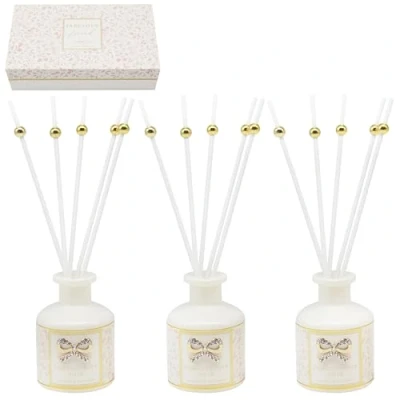 Image of Lesser &amp; Pavey Hearts Design Pretty Reed Sticks Set of 3 Small Scented Diffusers Friend, Home, Thank You or Love Message Gift Ideas for Her With Box (Friend Pink)