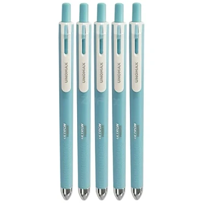 Image of UNOMAX Retractable Ballpoint Pens, BLUE, Fine Point (0.7mm), Pack of 5, Presto RT Smooth Ball School Office Home Use, PATEL Black Pen