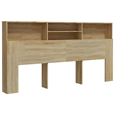 Image of vidaXL Headboard Cabinet Bedroom Furniture Bed Accessory Decor Wall Backboard Bookcase with Compartment Sonoma Oak