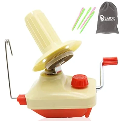 Image of LAMXD Needlecraft Yarn Ball Winder Hand Operated,Red,Portable Package,Easy to Set Up and Use,Sturdy with Metal Handle Tabletop Clamp,Including Umbrella Swift