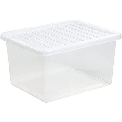 Image of Plastic Storage Boxes Crystal Clear 37L Box &amp; Lid Home Office Stackable Nestable Pack of 5 (Lid Colour Clear)