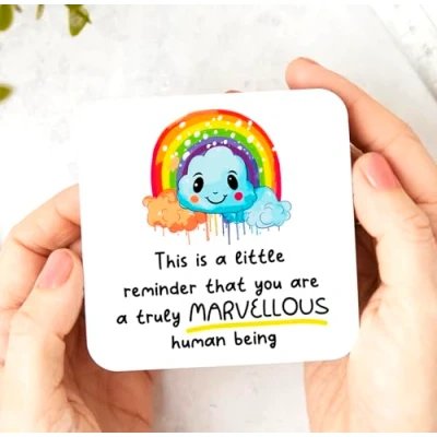 Image of colourbat You Are A Truly Marvellous Human Being Coaster Friendship Gift, Thank Positivity, Rainbow bestie quote