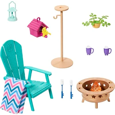 Image of Barbie Furniture and Accessory Pack, Doll House Décor, Backyard Patio, Bonfire, Birdfeeder Birdhouse, Kids Toys Gifts​