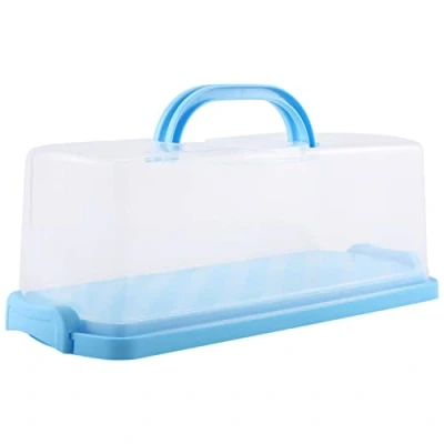 Image of Yheonver Portable Bread Box with Handle Loaf Cake Container Plastic Rectangular Food Storage Keeper Carrier 13Inch Translucent Dome for Pastries, Bagels, Rolls, Buns