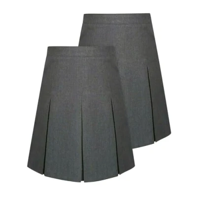 Image of Pack of 2 Girls Pleated School Skirt Adjustable Waist Regular Generous Fit Black Grey 3 16 Years