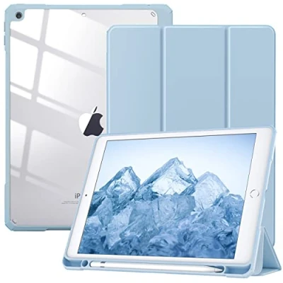 Image of TiMOVO Case for New iPad 9th Generation 2021/8th Gen 2020/7th 2019 with Pencil Holder, Slim Protective Clear Back Shell &amp; Auto Wake/Sleep 10.2&quot; Case, Sky Blue