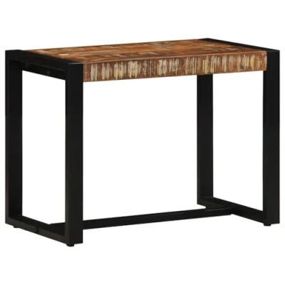 Image of vidaXL Multicolour Reclaimed Wood Bench 60x35x45 cm Hallway with Metal Legs Retro Style for Living Room &amp; Bedroom