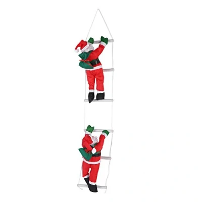 Image of 2 Santa Claus Climbing on Rope Ladder, Decoration Toys for Christmas Tree Indoor/Outdoor Hanging Ornament