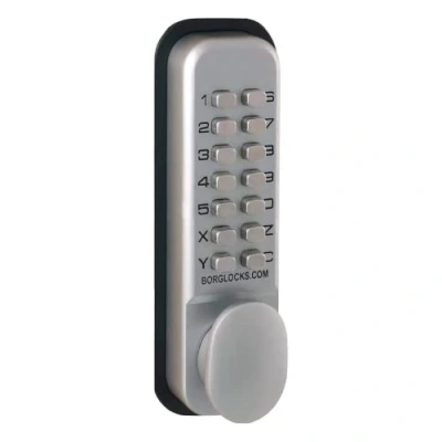 Image of Borg 2201 Digital Push Button Door Lock with Holdback in Satin Chrome