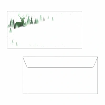 Image of SIGEL DU284 Envelopes with Christmas pattern, White and Green, DL size (11 x 22 cm), 25 Pieces