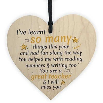 Image of RED OCEAN Gifts For Women Thank You Teacher Leaving Gift Her Nursery Wooden Heart Plaque Childminder Friend
