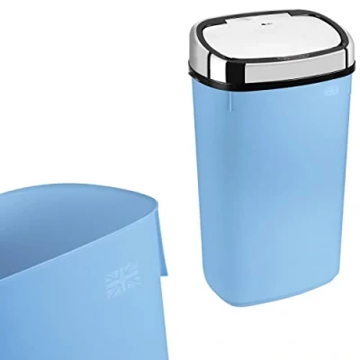 Image of Dihl UK MADE 50L Pale Blue Sensor Bin with Chrome Silver Lid Kitchen Waste Dust Automatic Motor