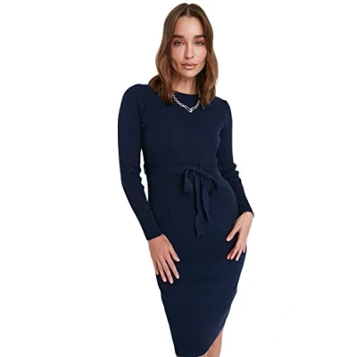Image of Trendyol Women Midi A line Slim fit Knitwear Dress Navy Blue