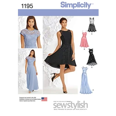 Image of Simplicity Sewing Pattern 1195 Miss Petite Special Occasion Dress, Size: P5 (12 14 16 18 20), Paper, White