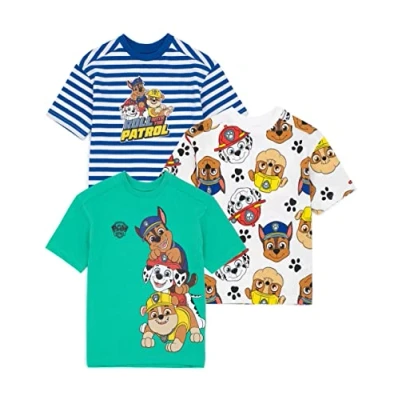 Image of Paw Patrol Boys T Shirt Pack of 3 Rubble, Chase &amp; Marshall Roll with The Graphic Tee Bundle for Kids Multicoloured Short Sleeve Cartoon Top Collection Him Cute Merchandise Gift