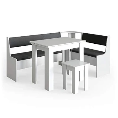 Image of Vicco Corner bench group Roman, White/Anthracite, 180 x 120 cm with table