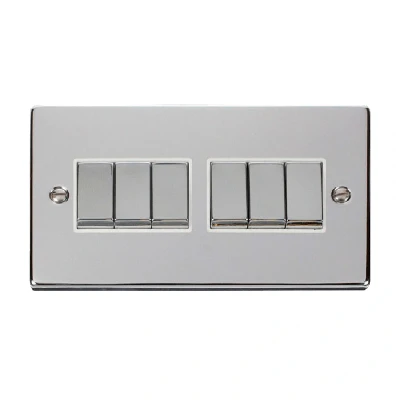 Image of Click Deco 6 Gang 2 Way Ingot 10AX Switch Polished Chrome White Inserts