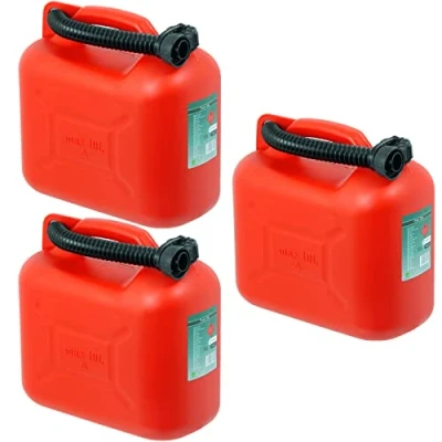 Image of SPARES2GO Fuel Can Petrol Diesel Jerry Canister with Flexible Spout (10L, Pack of 3)