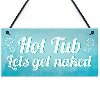 Image of RED OCEAN Novelty Hot Tub Get Naked Hanging Plaque Sign Garden Party Shed Outdoor Decor Gift For Him Her