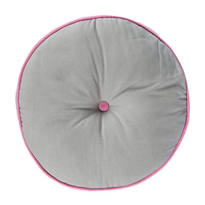 Image of HOMESCAPES Grey and Pink Round Floor Cushion Large Decorative Circular Children’s &amp; Garden Seat Pad, Pre Filled 100% Cotton Indoor Outdoor Cushion, 43cm