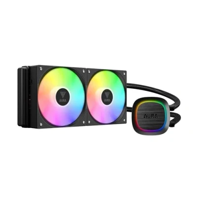 Image of GAMDIAS 240mm AIO CPU Water Cooler, Hidden Cable Design, Rotatable Pump, MB Sync ARGB &amp; PWM, 30 Light Effect, Intel LGA 1700, AMD AM5/AM4, Black, AURA