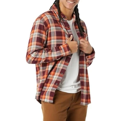 Image of Amazon Essentials Men&#039;s Long Sleeve Flannel Shirt (Available in Big &amp; Tall), Burgundy Orange Plaid, S