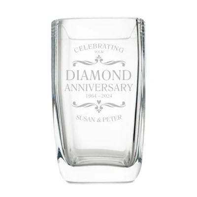 Image of The Gift Experience Personalised 60th Diamond Wedding Anniversary Glass Vase, Gift, Vases, Bespoke Gifts