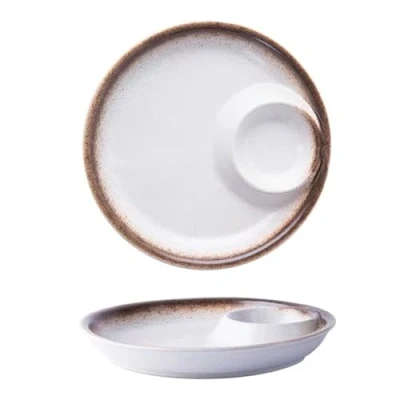 Image of Dxcaicc Chips and Dip Plates, Ceramic Sushi Plate with Sauce Compartment,Snack Serving Dishes for Appetizer,Sauce Dipping Plates Dumpling, Snack,Salsa,Fries Chips,A,Square