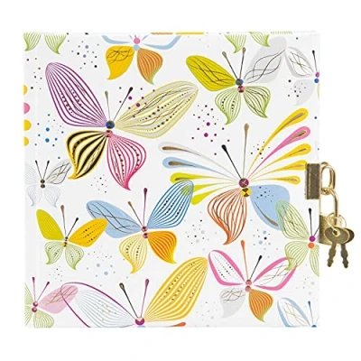 Image of goldbuch Virtual Butterflies Diary in Turnowsky Design, 96 White Pages, Lockable Notebook, Journal with Lock, Cover Art Paper, Gold Embossing &amp; Relief, Approx. 16.5 x cm, Paper
