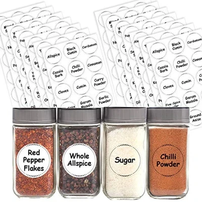 Image of Packwith Pack of 210 Spice Labels Stickers for Jars (38 mm) Waterproof Jar Herbs, Seasoning Pre Printed Pantry Kitchen Storage