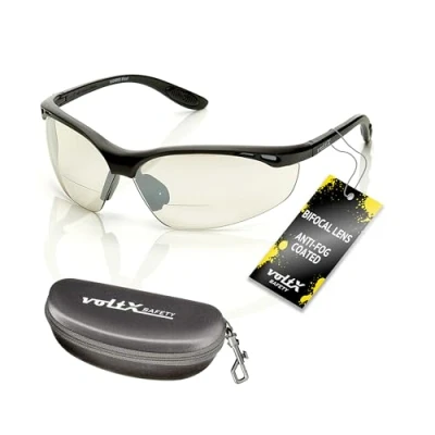 Image of voltX &#039;CONSTRUCTOR&#039; BIFOCAL Reading Safety Glasses (MIRROR +2.0 Dioptre INDOOR/OUTDOOR LENS) UKCA &amp; CE EN166F certified/Cycling Sports includes cord + Rigid Case UV400 lens
