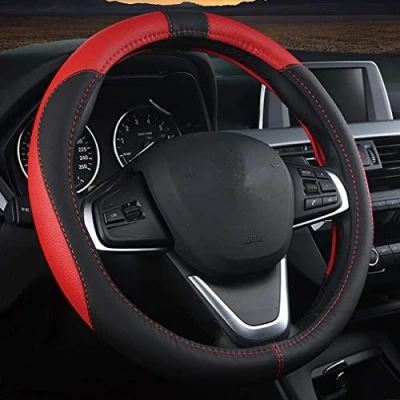 Image of Pahajim Steering Wheel Covers Soft Leather Universal 15 Inch/38CM Car Cover Breathable Anti slip Sport Style, Durable, Comfort for Women Men (black red)