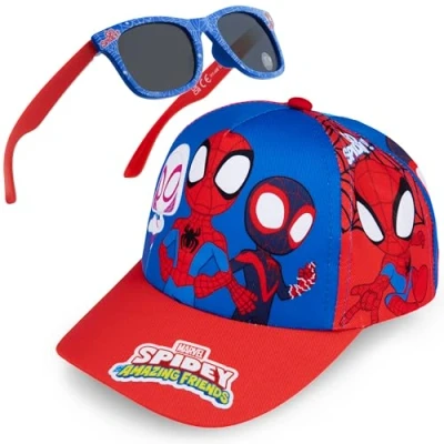 Image of Get Trend Marvel Spidey Sunglasses Baseball Cap Set for Kids Breathable Adjustable Summer Hat Sun UV400 Travel Essentials (Red/Blue Spidey)
