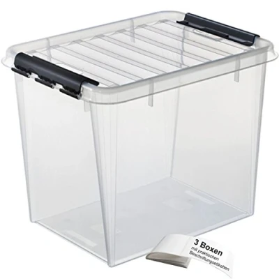 Image of SmartStore Classic 50/3 Storage Boxes Set of 3, 52L each, BPA Free, Clip On, Stackable, Transparent, 39 x 41 50 cm, For Kitchen, Bathroom, Home, Hobby, Camping, Office, Includes Labels