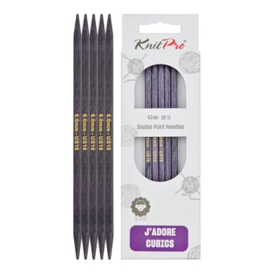Image of KnitPro J’Adore Cubics Double Pointed Knitting Needles Sets of 5 Wooden Pins for Socks Hats Mittens Short Round 15cm x 6.00mm, Purple, 26 1910101021