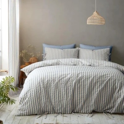 Image of Pineapple Elephant Zanzibar Yarn Dyed Stripe Single Duvet Cover Set with Pillowcase Blue
