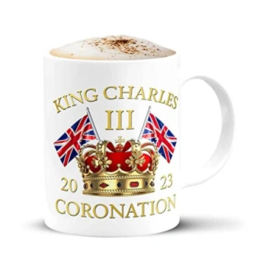 Image of Ditanpu King Charles III Mug, The Kings Coronation Crown Mug for Tea Coffee, Royal 350ml Commemorative Cup Hand Decorated UK, Unique Gift, Souvenir, Keepsake, Memorabilia