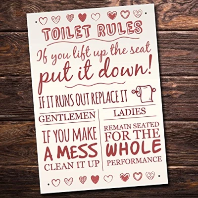 Image of RED OCEAN Toilet Rules Shabby Chic Hanging Plaque Bathroom Wall Door Sign New Home Friendship Gift