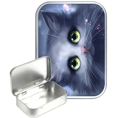Image of TEEZ Cute Cat Hinged Tin,Small 30ml tin, Pill Pocket Gift Box, 1oz Tobacco tin