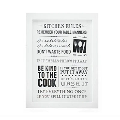 Image of Lesser &amp; Pavey Kitchen Rules White Framed Humorous Plaque #LP25291